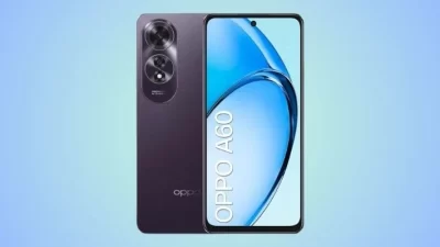 OPPO A60 en color negro mostrando su pantalla y módulo de cámara