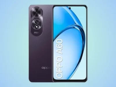 OPPO A60 en color negro mostrando su pantalla y módulo de cámara